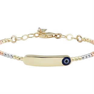 Nazar Boncuklu İsim Yazılabilir Altın Çocuk Bilezik