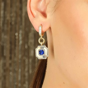 Kalemli Safir Taşlı Küpe