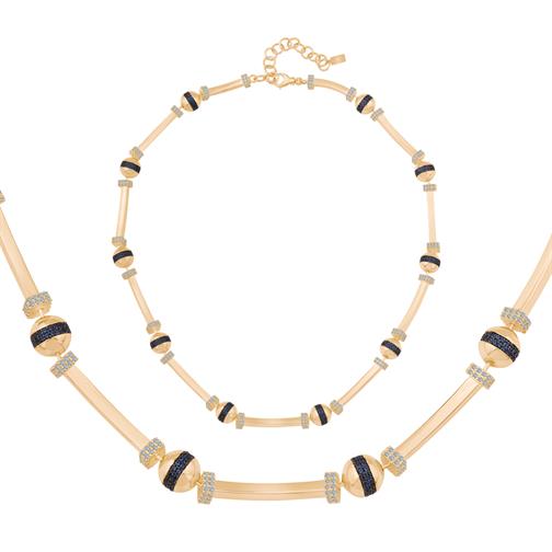 Mavi Taşlı Top Silindir Kolye