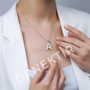 Nazar Boncuklu E Harf  Altın Kolye