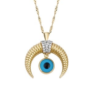 Nazar Boncuklu Hilal Altın Kolye