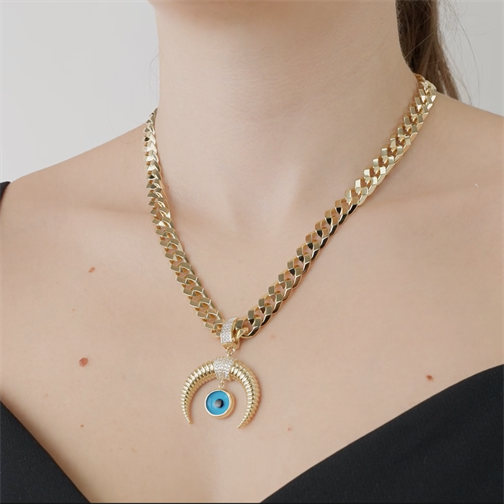 Nazar Boncuklu Hilal Kolye Ucu Charm