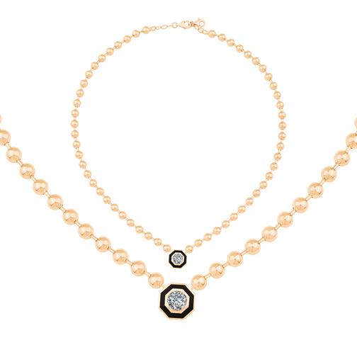 Siyah Mineli Taşlı Top Kolye