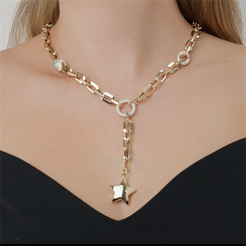 Taşlı Halka Yıldız Kolye 