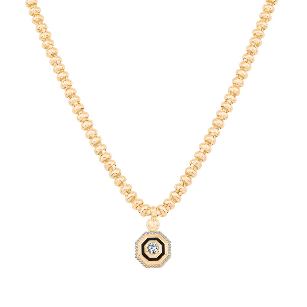 Siyah Mineli Tasarım Kolye 