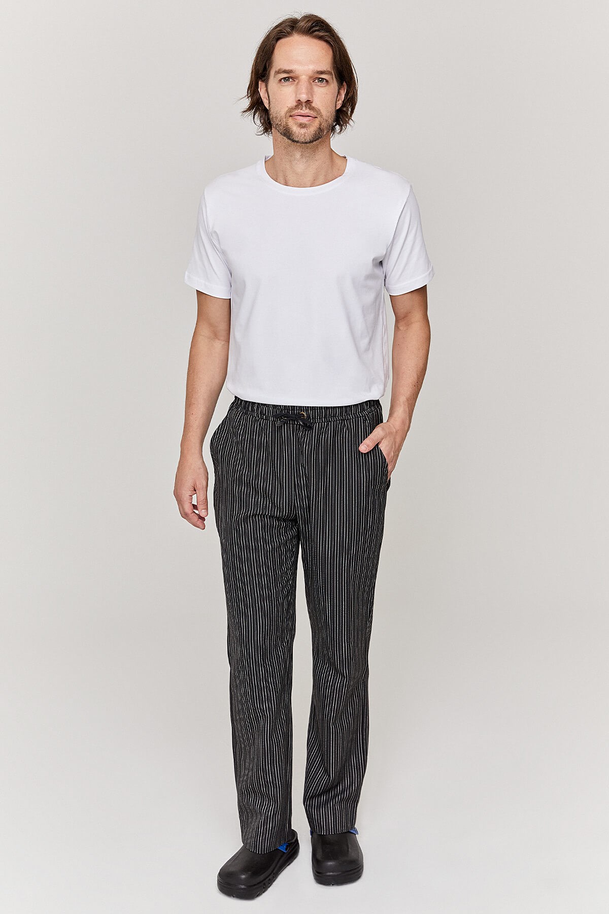 Unisex Çift Çizgili Siyah Aşçı Pantolon