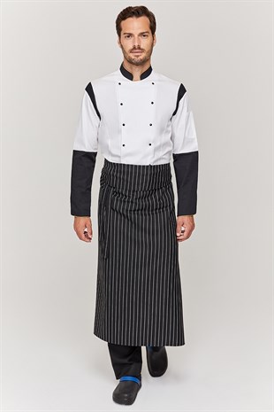 Aşçı Siyah üzeri Kalın Beyaz Çizgili Bel Önlük