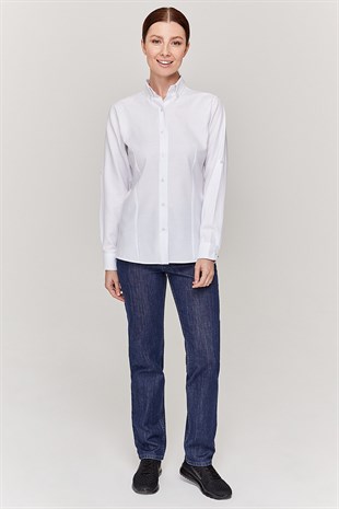 Oxford Kadın Slim Fit Beyaz Gömlek