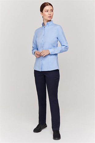 Oxford Kadın Slim Fit Koyu Mavi Gömlek