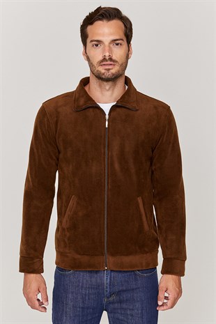 Unisex Tam fermuarlı Kahverengi Polar Ceket