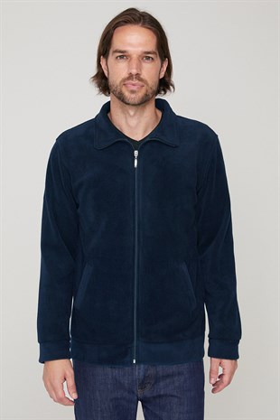 Unisex Tam fermuarlı Lacivert Polar Ceket