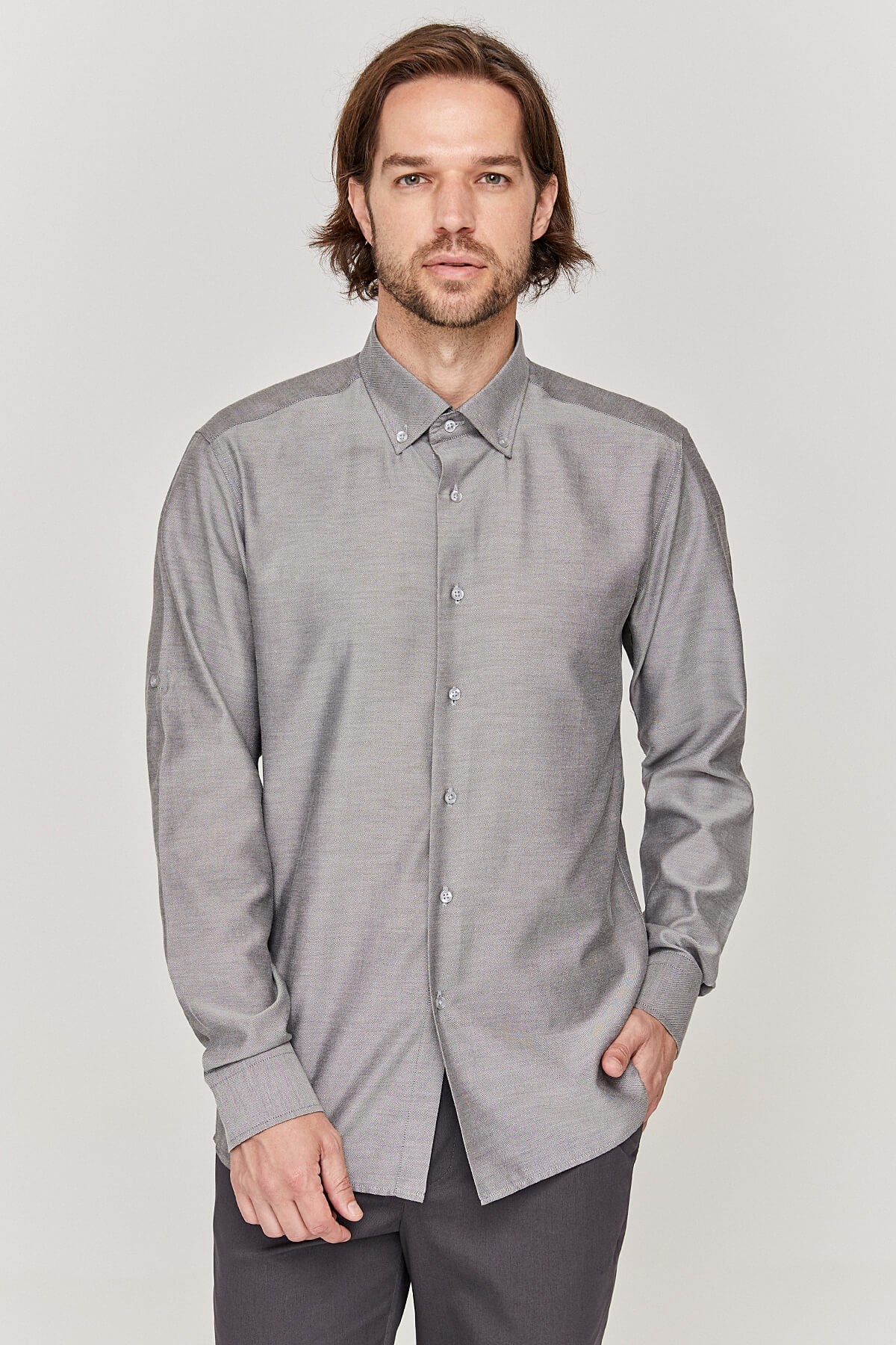 Oxford Erkek Slim Fit Koyu Gri Gömlek