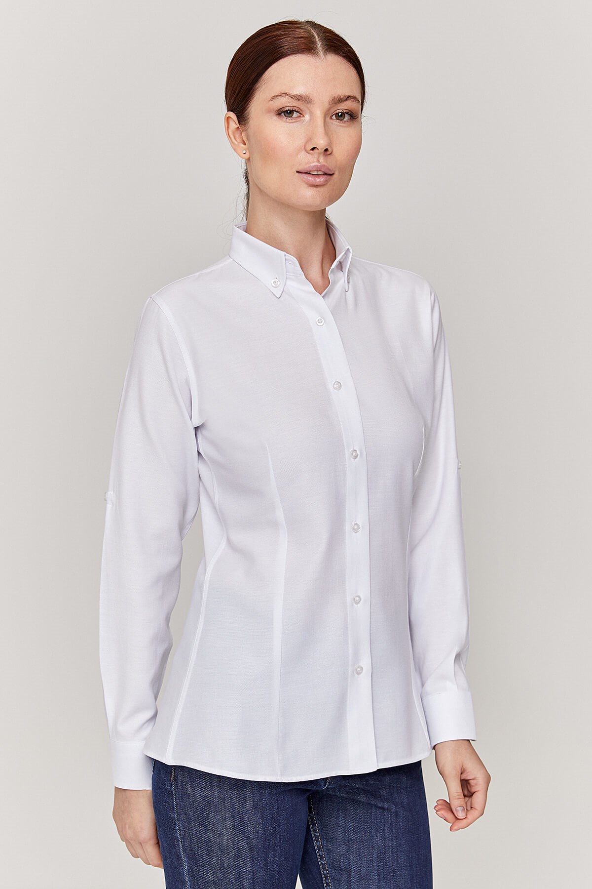 Oxford Kadın Slim Fit Beyaz Gömlek