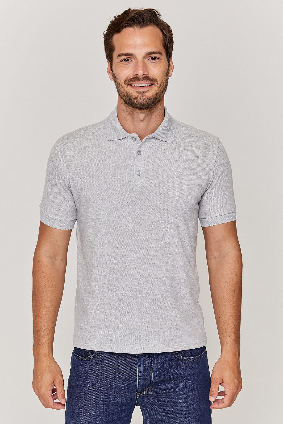 Polo yaka Unisex Gri T-Shirt