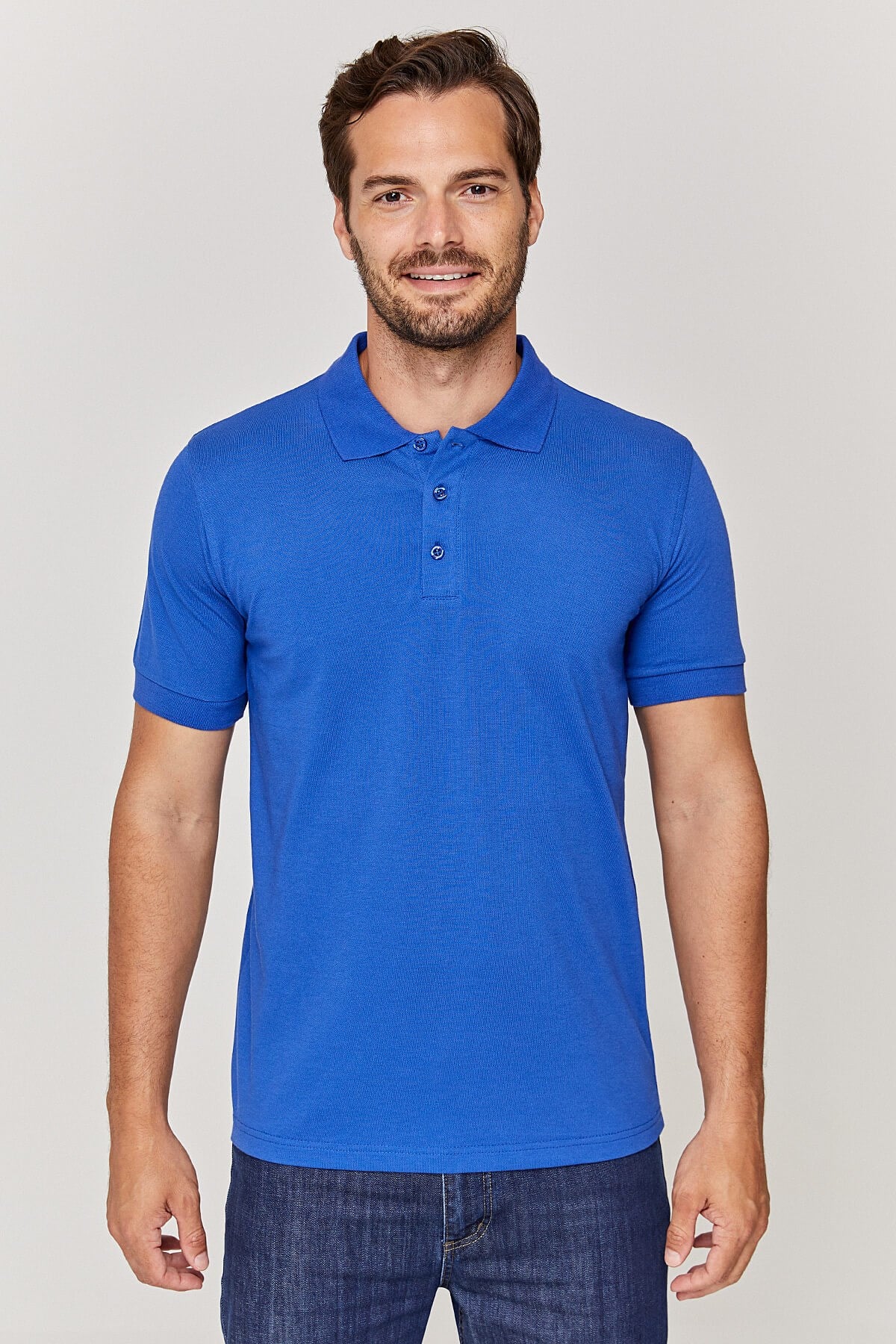 Polo yaka Unisex Saks Mavi T-Shirt