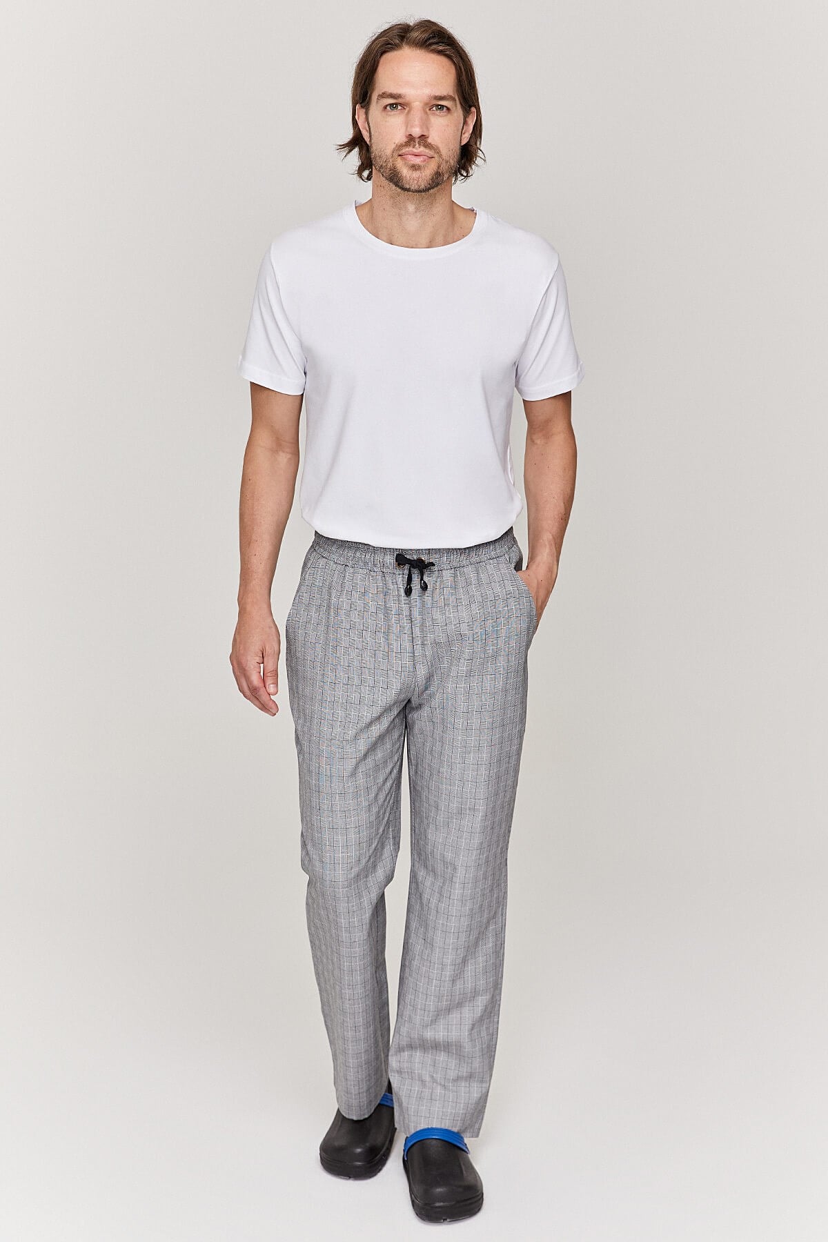 Unisex Gri Ekose Aşçı Pantolon