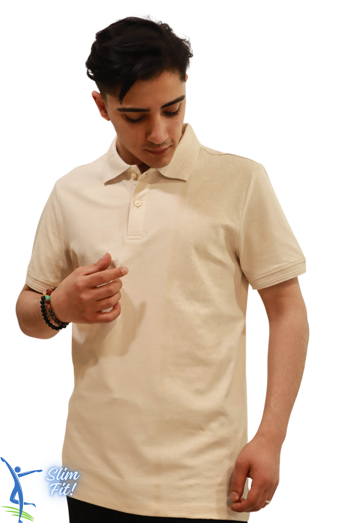 SERMODA , T-Shirt , Erkek Slim Fit Dar Kesim Pamuklu Yumuşak Doku Nefes Alan Kumaş Kıvrılmaz Yaka Haki Polo Yaka Tişört Bej