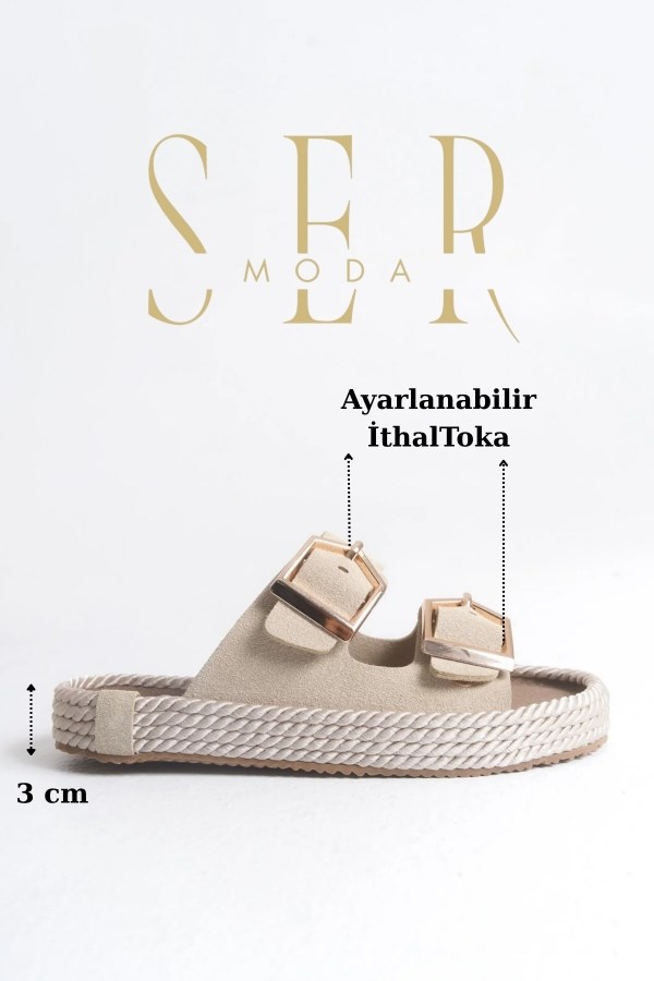 SERMODA , Kadın Terlik & Sandalet Modelleri ve Fiyatları | Sermoda , Halat Kadın Terlik - 3 cm Anatomik Rahat Tabanlı Ortopedik Kadın Terlik Süet Ten