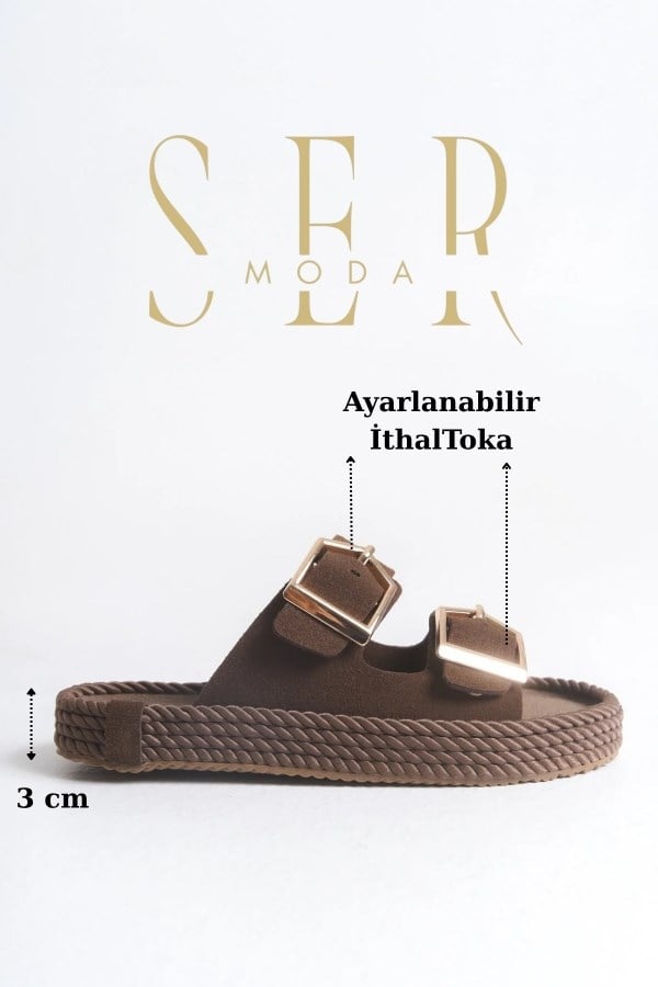 SERMODA , Kadın Terlik & Sandalet Modelleri ve Fiyatları | Sermoda , Halat Kadın Terlik - 3 cm Anatomik Rahat Tabanlı Ortopedik Kadın Terlik Süet Kahve