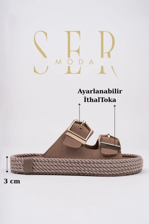 SERMODA , Kadın Terlik & Sandalet Modelleri ve Fiyatları | Sermoda , Halat Kadın Terlik - 3 cm Anatomik Rahat Tabanlı Ortopedik Kadın Terlik Süet Vizon