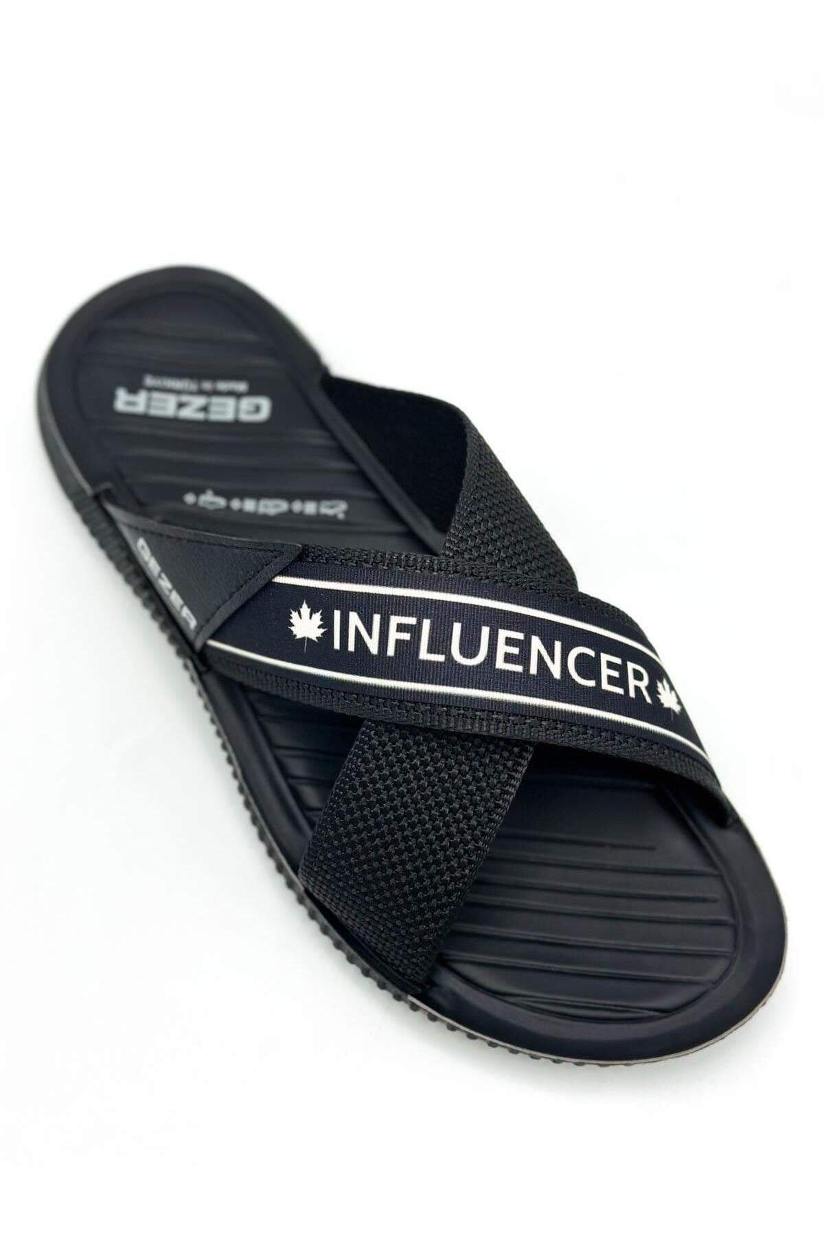 Gezer , Terlik , Influencer Erkek Terlik Çarpaz Halatlı Sport Toka Ev Terliği Günlük Terlik 12412 Siyah