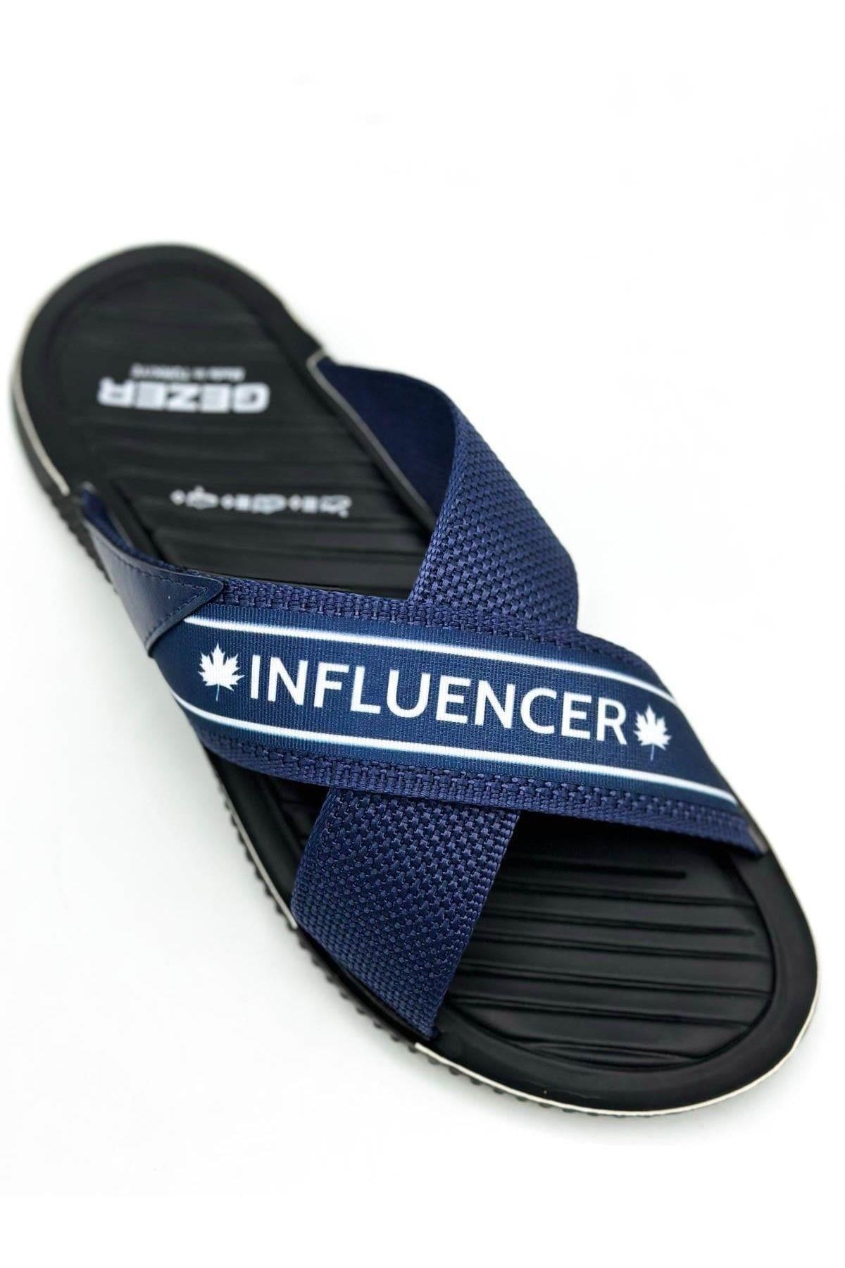 Gezer , Terlik , Influencer Erkek Terlik Çarpaz Halatlı Sport Toka Ev Terliği Günlük Terlik 12412 Lacivert Beyaz
