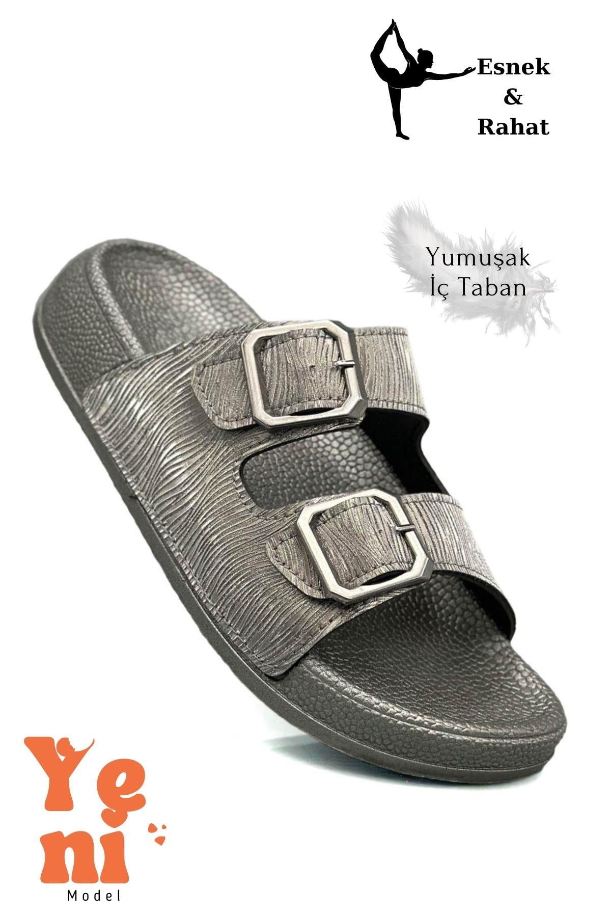 SERMODA , Terlik , Kadın Telik Çift Toka Yumuşak ve Esnek Tabanlı Kadın Teliği Günlük Kullanım Füme