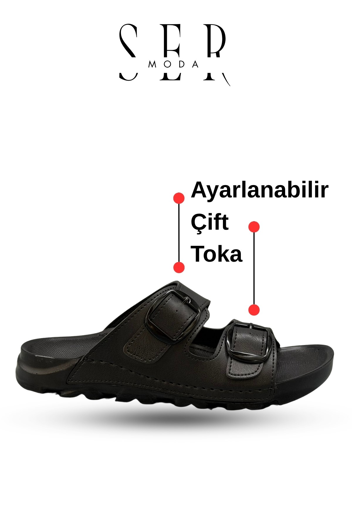 SERMODA , Kadın Terlik & Sandalet Modelleri ve Fiyatları | Sermoda , Kadın Terlik  – Esnek Anatomik Tabanlı Ayarlanabilir Çift Tokalı Kadın Terlik Siyah