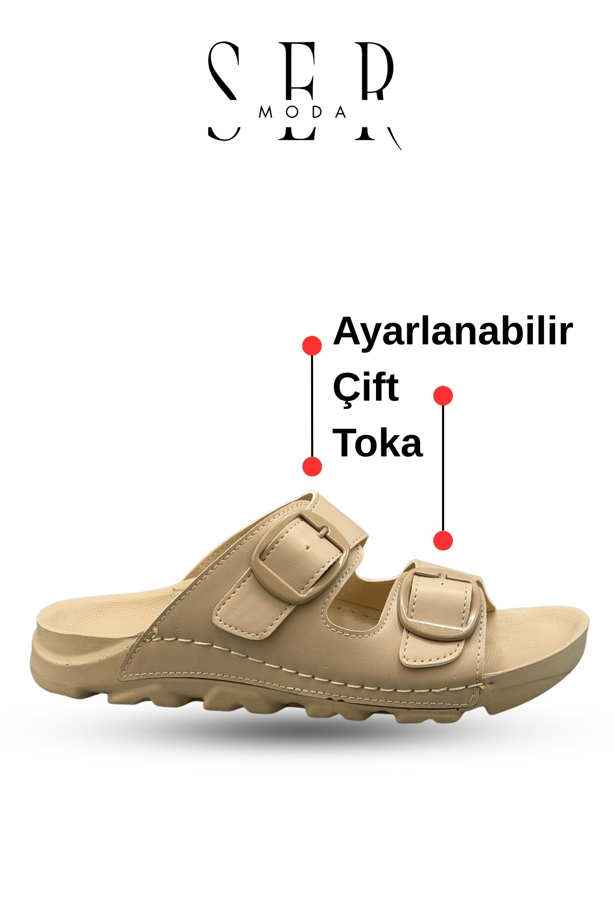 SERMODA , Kadın Terlik & Sandalet Modelleri ve Fiyatları | Sermoda , Kadın Terlik  – Esnek Anatomik Tabanlı Ayarlanabilir Çift Tokalı Kadın Terlik Krem