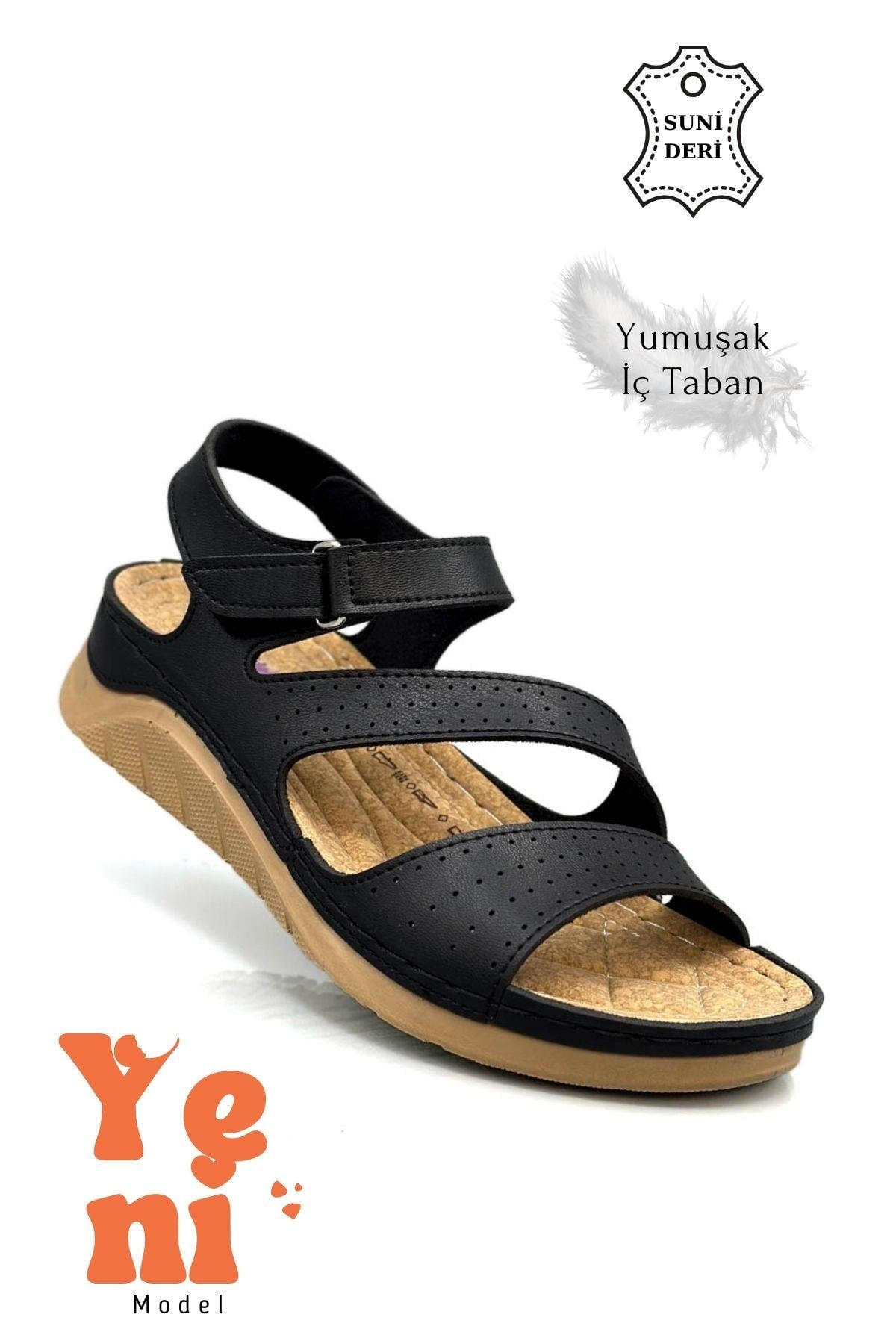 SERMODA , Sandalet , Rahat Kadın Sandalet – Cırt Bantlı, Hafif ve Yumuşak Tabanlı Siyah