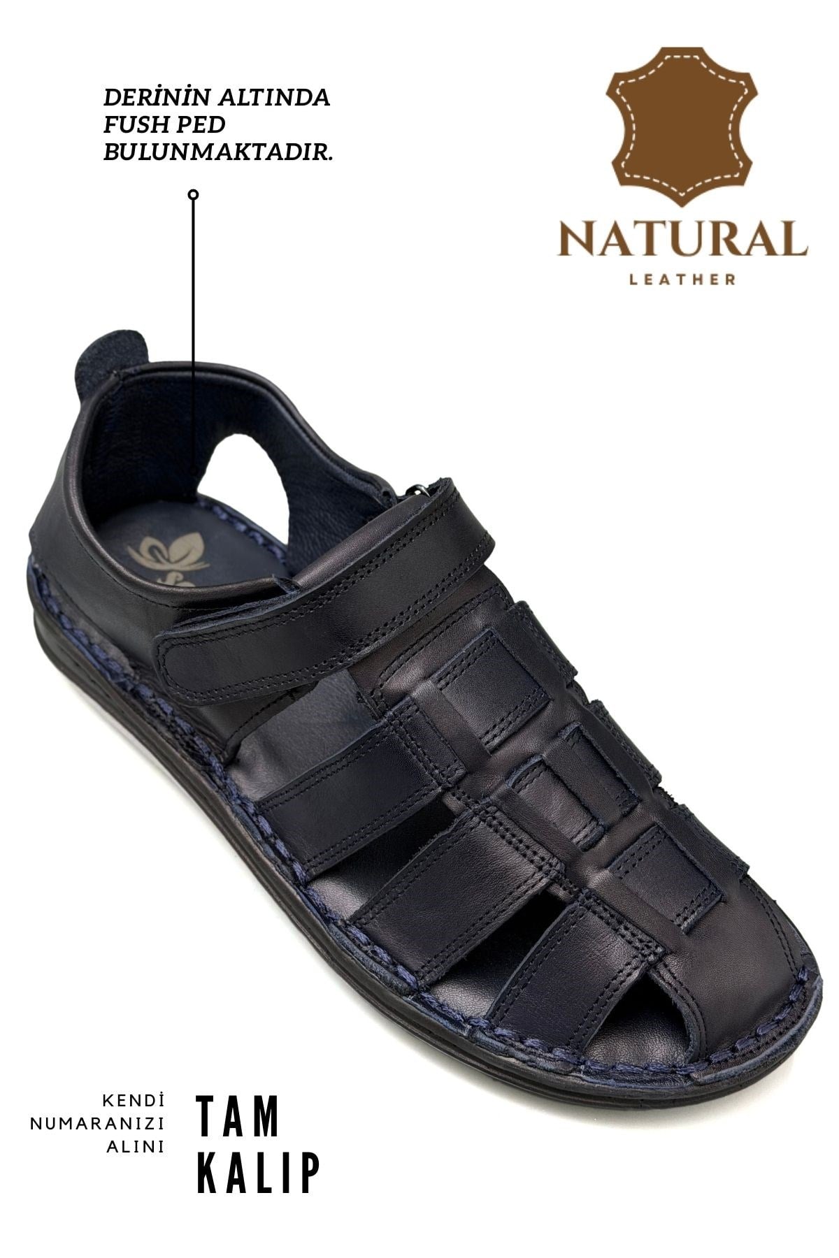 SERMODA , Sandalet , Sermoda %100 Hakiki Deri Burnu Kapalı Erkek Sandalet Lacivert