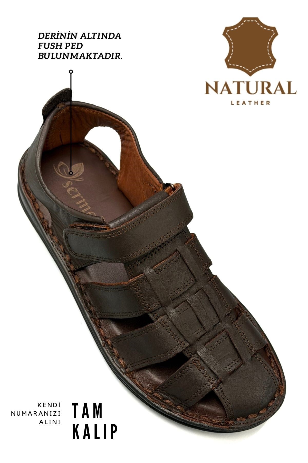 SERMODA , Sandalet , Sermoda %100 Hakiki Deri Burnu Kapalı Erkek Sandalet Kahve