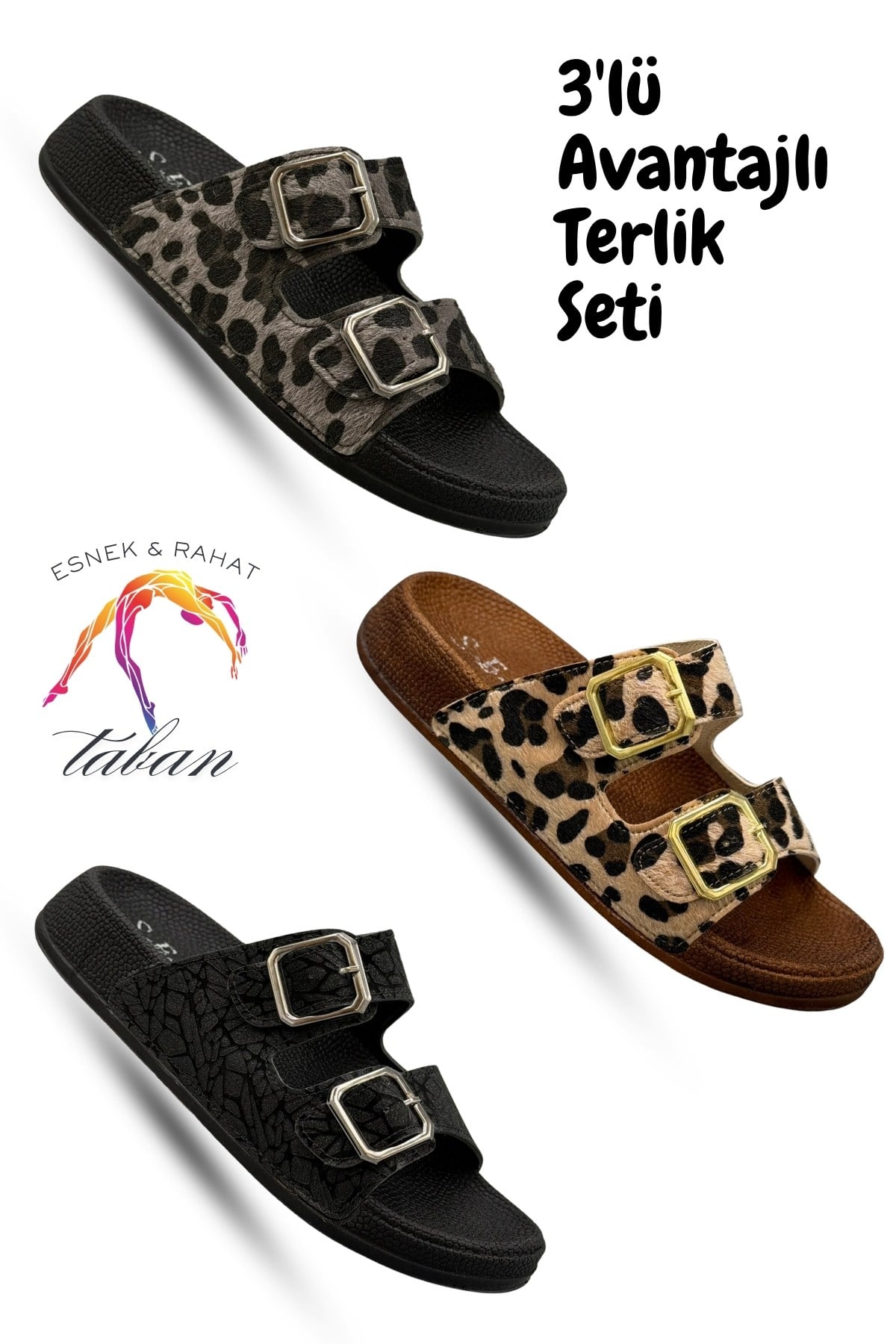 SERMODA , Terlik , Sermoda 3 lü Kadın Terlik Seti  – Ayarlanabilir Çift Tokalı Rahat Kadın Terlik