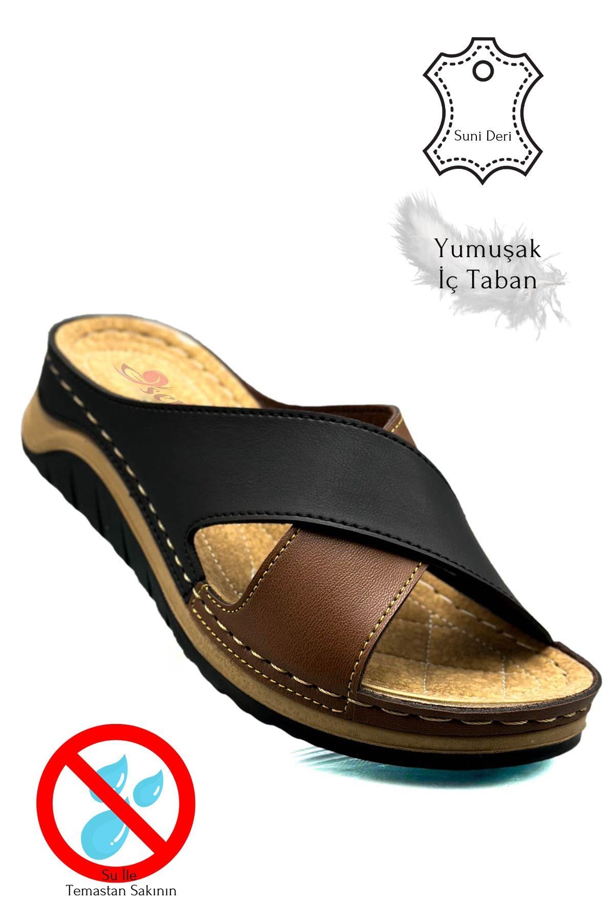 SERMODA , Terlik , Sermoda Çapraz Bant Yumuşak ve Hafif Kalın Tabanlı Kadın Terlik Spor Terlik 521/2 Siyah Taba