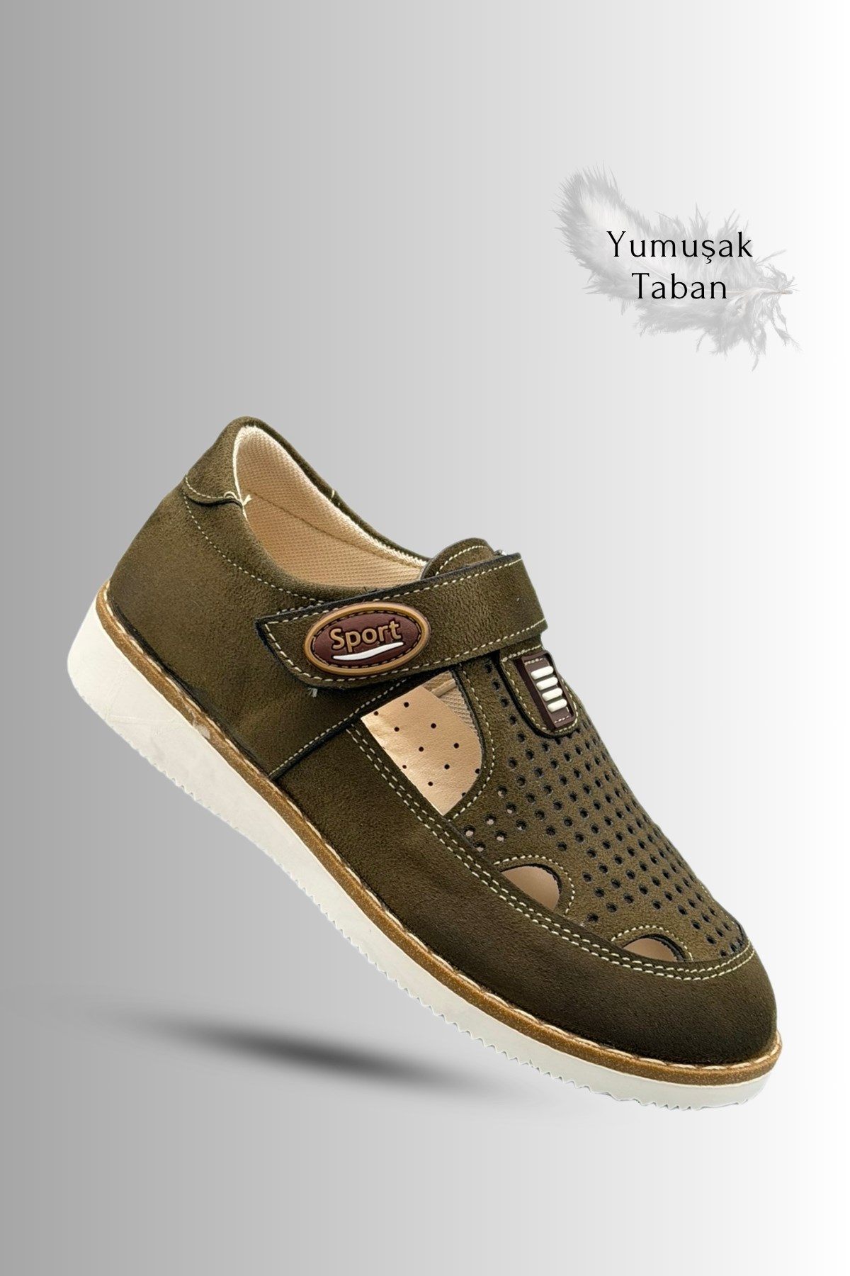 SERMODA , Sandalet , Sermoda Çocuk Sandalet - Cırtlı Süet Yumuşak Taban Erkek Çocuk Sandalet Haki