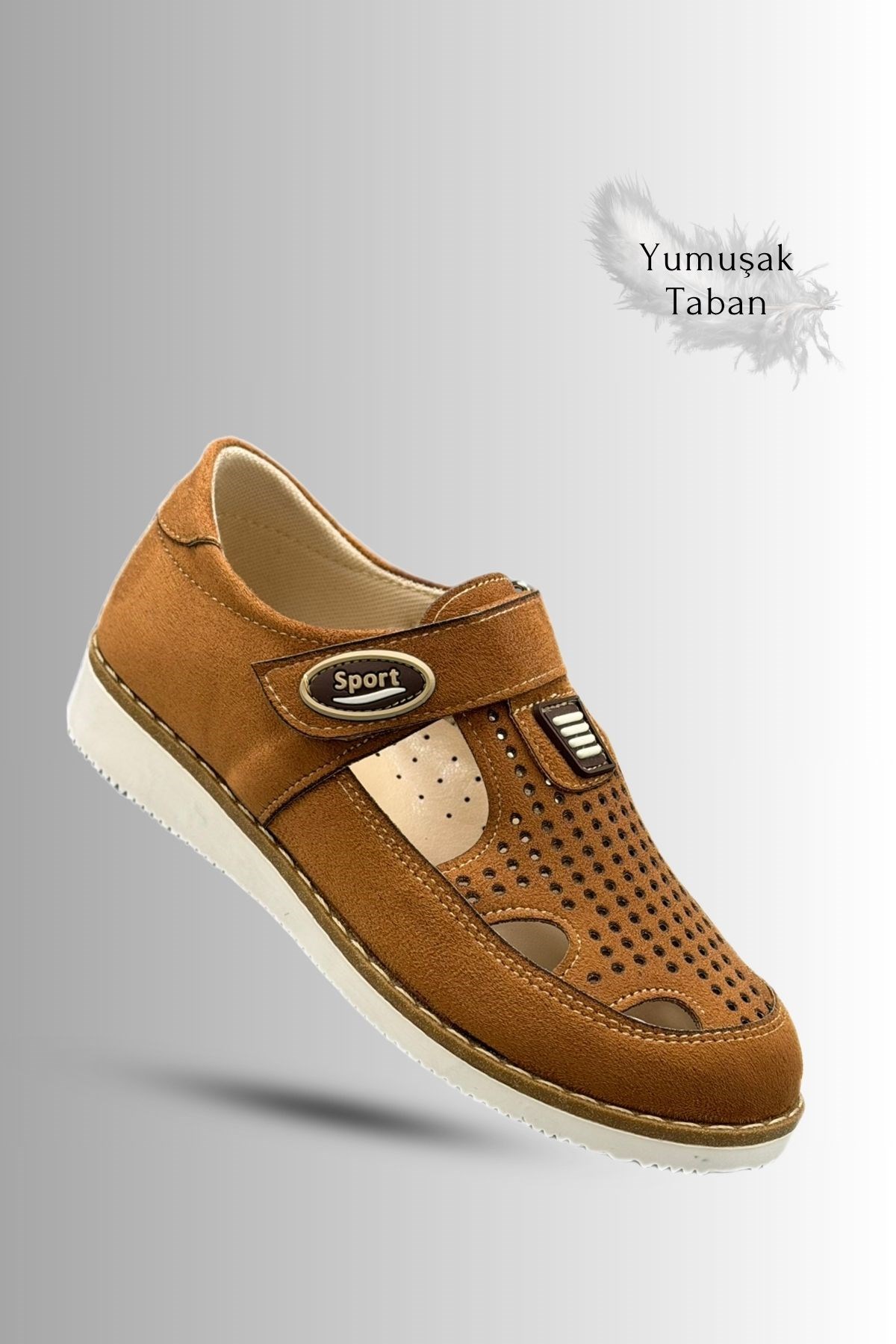 SERMODA , Sandalet , Sermoda Çocuk Sandalet - Cırtlı Süet Yumuşak Taban Erkek Çocuk Sandalet Taba