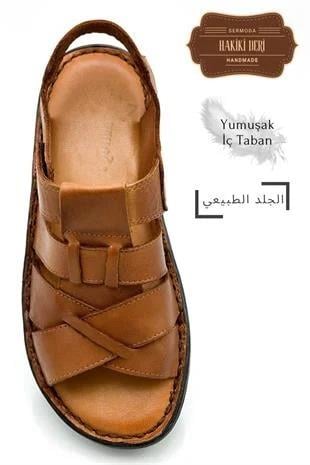 SERMODA , Terlik , Sermoda Hakiki Gerçek Deri Cırtlı Erkek Sandalet Çapraz Taba
