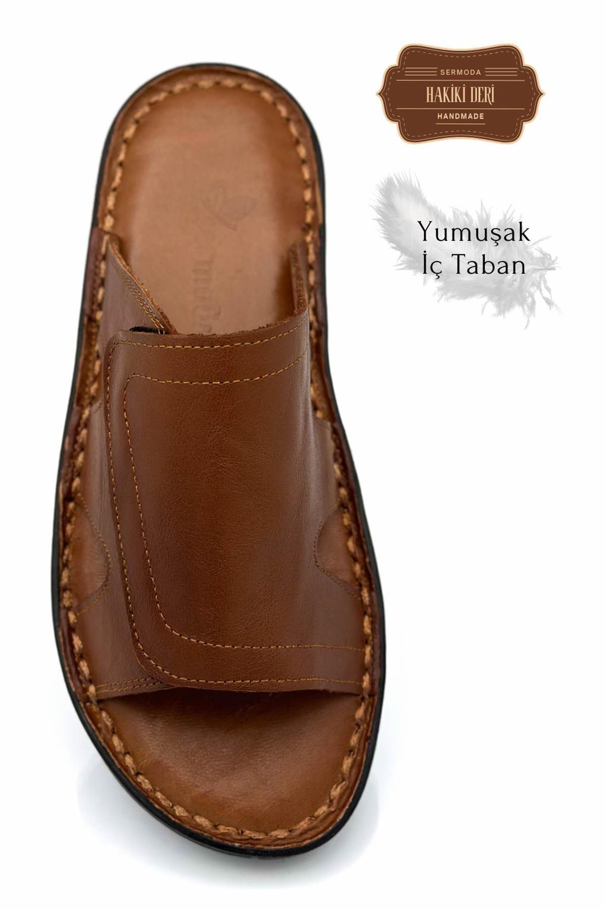 SERMODA , Terlik , Sermoda Hakiki Gerçek Deri Erkek Terlik Hafif Terlik Deri C Taba