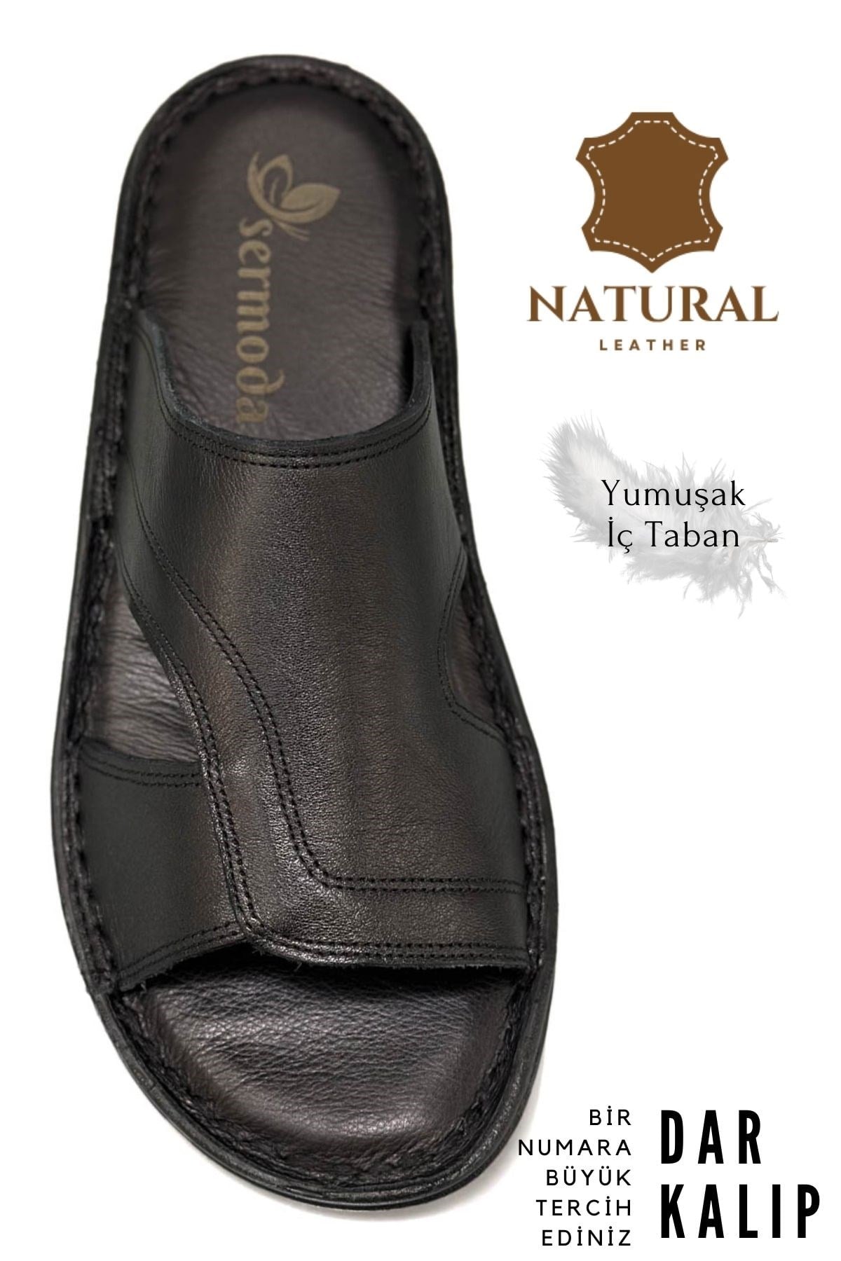SERMODA , Terlik , Sermoda Hakiki Gerçek Deri Erkek Terlik Hafif Terlik Deri A Siyah