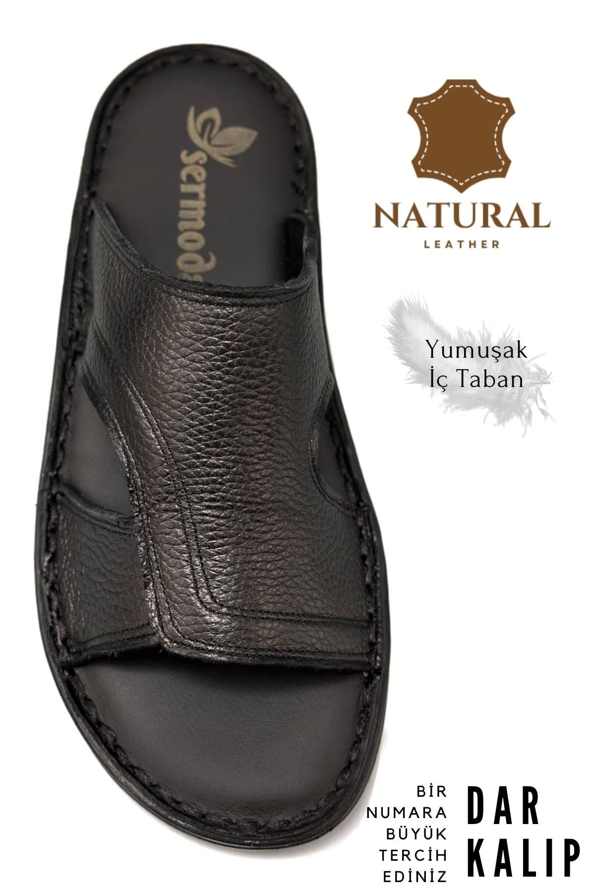SERMODA , Terlik , Sermoda Hakiki Gerçek Deri Erkek Terlik Hafif Terlik Deri A. Şır Siyah