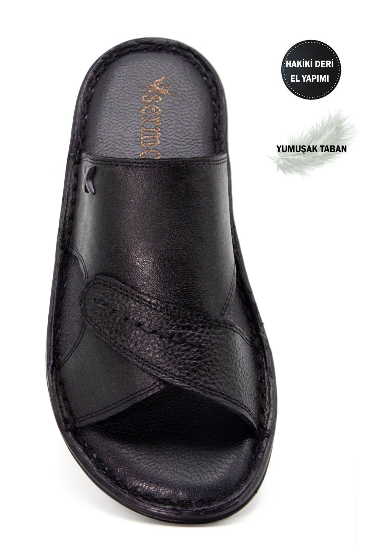 SERMODA , Terlik , Sermoda Hakiki Gerçek Deri Erkek Terlik Hafif Terlik Deri Siyah