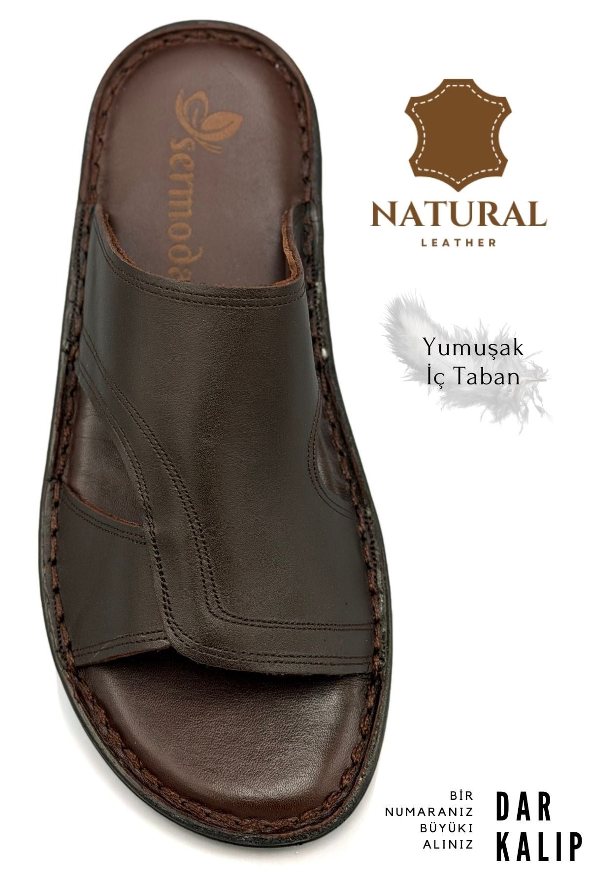 SERMODA , Terlik , Sermoda Hakiki Gerçek Deri Erkek Terlik Hafif Terlik Deri A Kahve