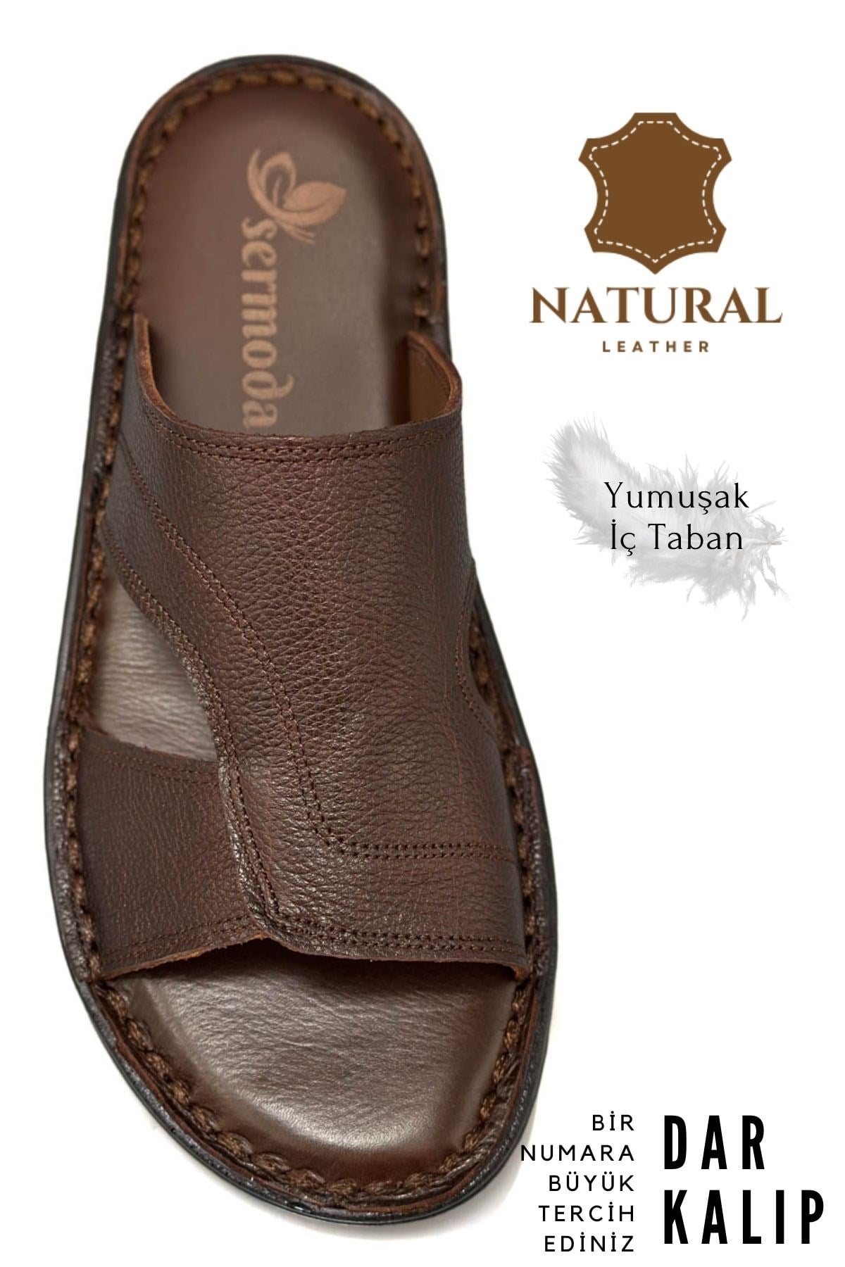 SERMODA , Terlik , Sermoda Hakiki Gerçek Deri Erkek Terlik Hafif Terlik Deri A Şır. Kahve