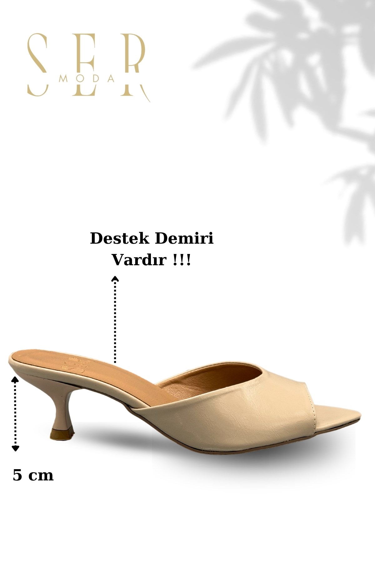SERMODA , Terlik , Sermoda Topuklu Kadın Terlik - 5 cm İnce Topuklu Kadın Terlik Bej Yanki