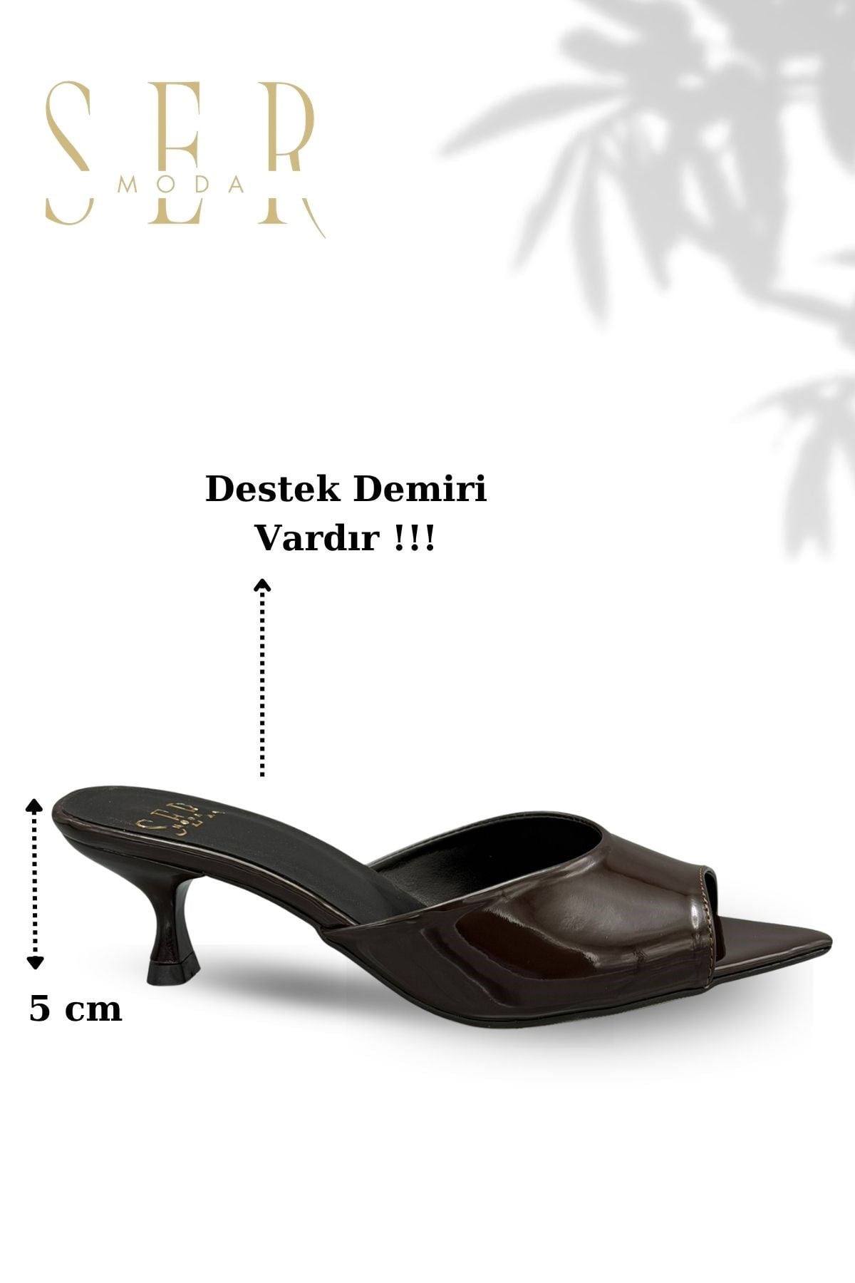SERMODA , Terlik , Sermoda Topuklu Kadın Terlik - 5 cm İnce Topuklu Kadın Terlik Rugan Kahve