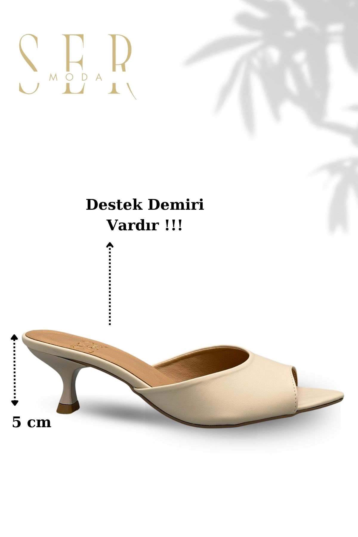 SERMODA , Terlik , Sermoda Topuklu Kadın Terlik - 5 cm İnce Topuklu Kadın Terlik Bej