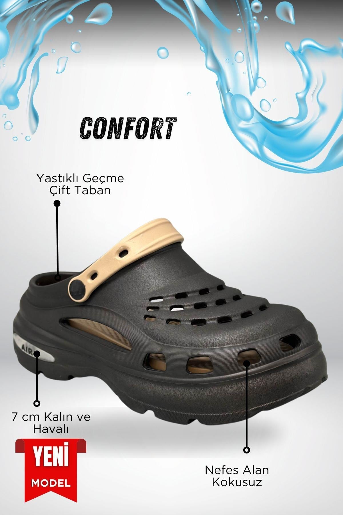 SERMODA , Terlik , Sermoda Yüksek Çift Taban Taşlı Deniz Havuz Sabo Doktor Hemşire Hastane Comfort Günlük Kadın Terlik Siyah Vizon