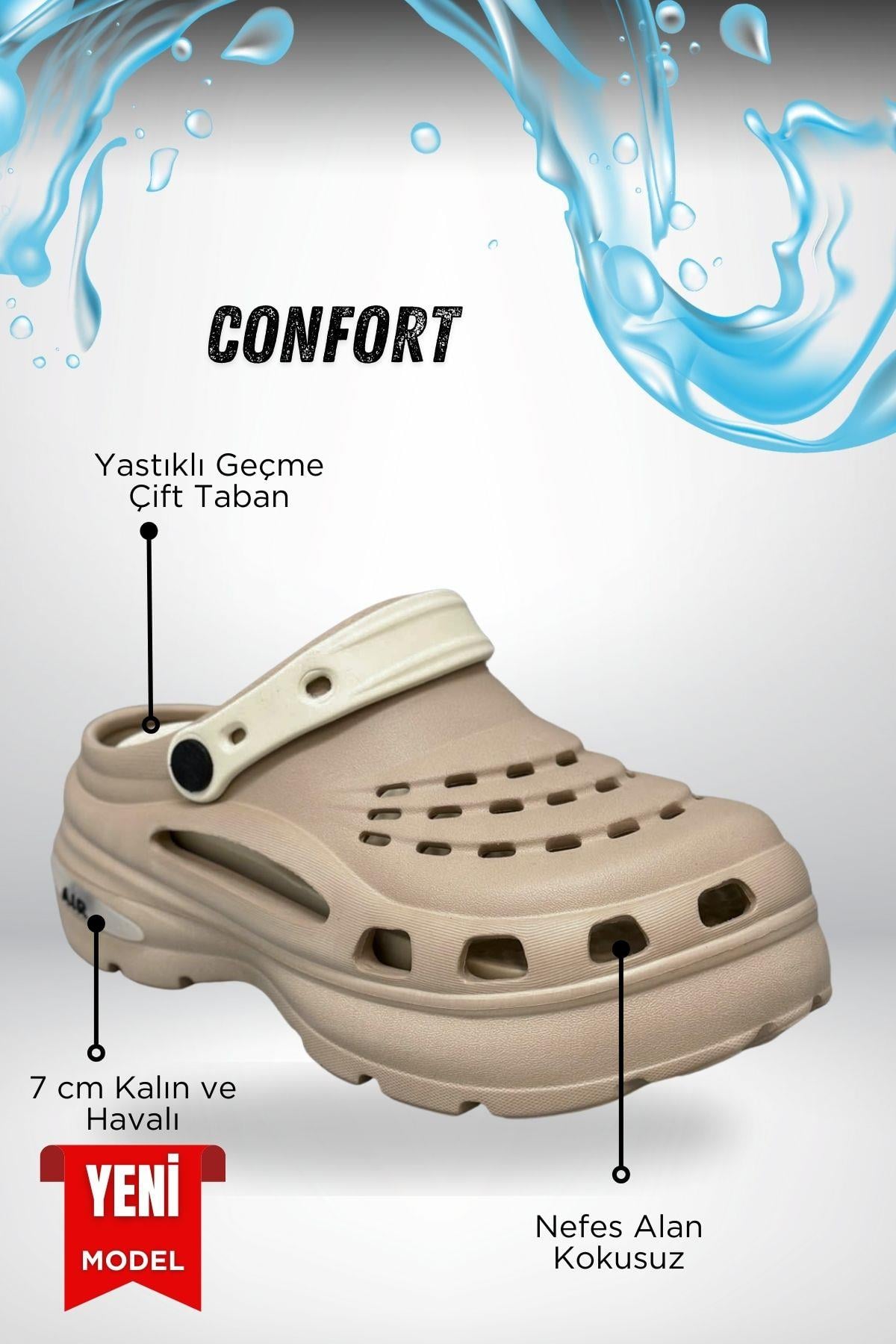 SERMODA , Terlik , Sermoda Yüksek Çift Taban Taşlı Deniz Havuz Sabo Doktor Hemşire Hastane Comfort Günlük Kadın Terlik Vizon