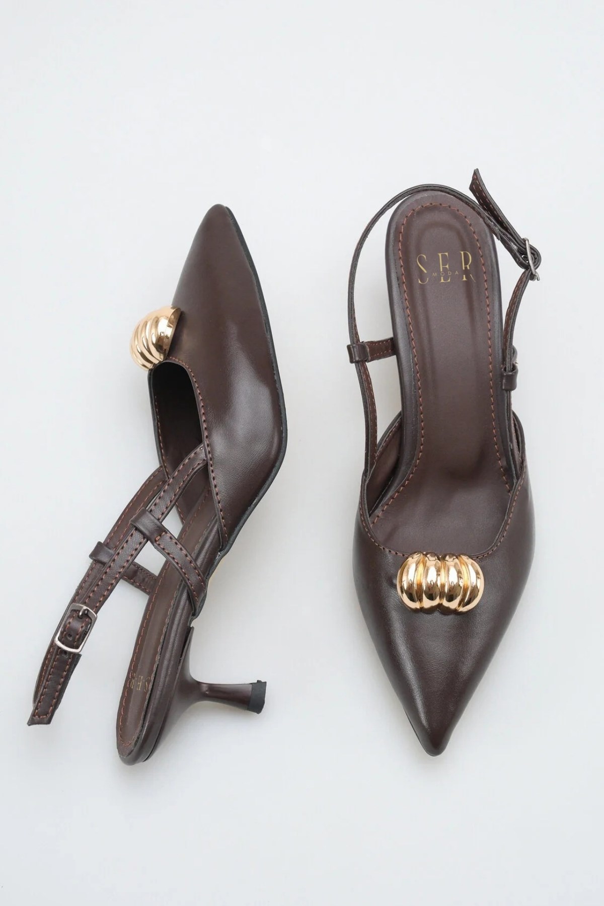 SERMODA , Topuklu Ayakkabı , Topuklu Kadın Ayakkabı - 5 cm İnce Topuklu Sivri Burun Kadın Stiletto Ayakkabı Kahve