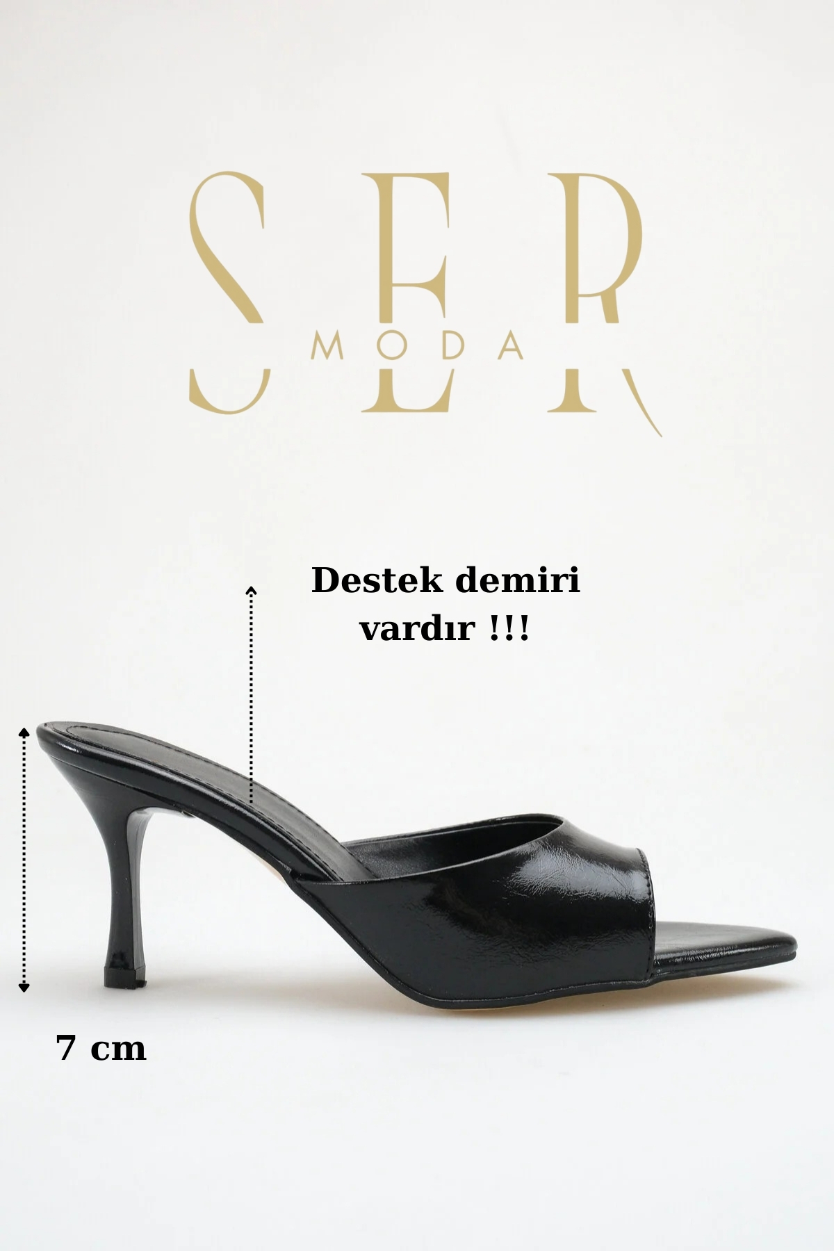 SERMODA , Terlik , Topuklu Kadın Terlik - 7 cm İnce Topuklu Sivri Burun Kadın Terlik Siyah Yanki